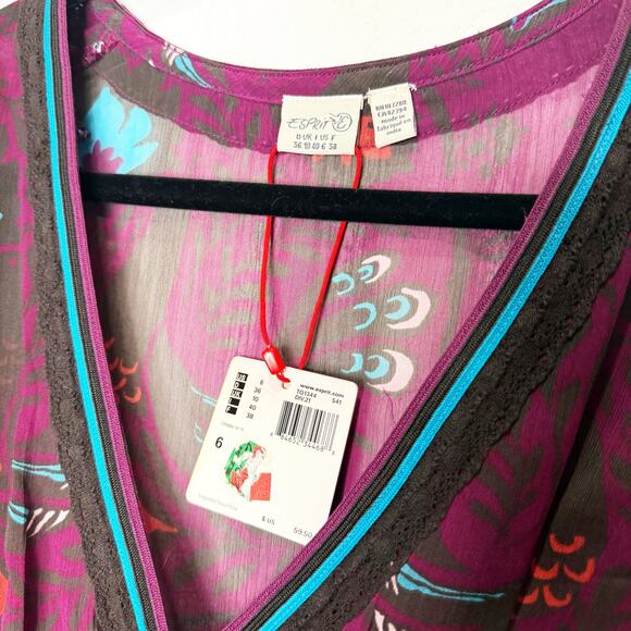 NWT Esprit Y2K Asian Kimono Sheer Empire Waist Top - Picture 4 of 9